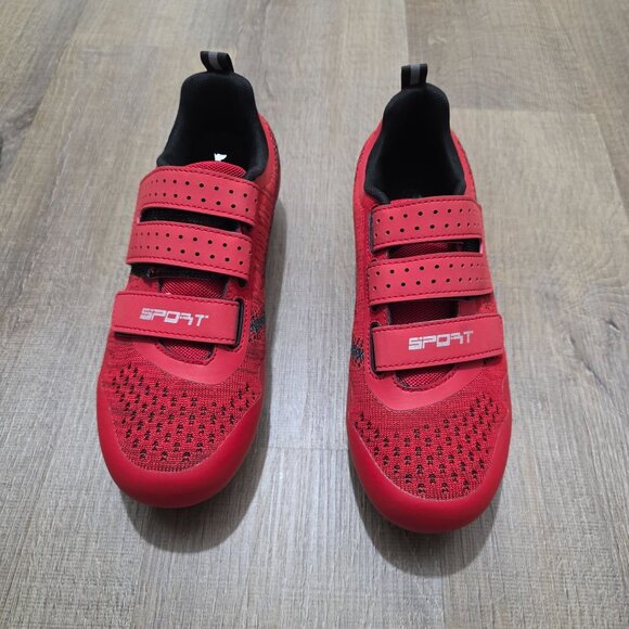 Red Sport Cycling Shoes 3-Strap Road Bike Shoes with Cleats & Hardware Set - Picture 5 of 13